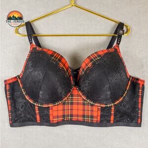 NWT Torrid XO Boost Plunge Push-Up Bra Red Black Plaid Underwire Sexy Size 44D